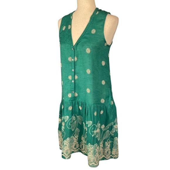 Anthropologie Maeve Pippa Embroidered Swing Dress Green Small - Picture 6 of 13